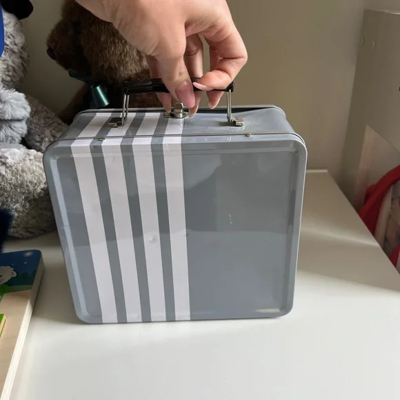 Thom Browne Collector Gray and White Striped Metal Lunchbox